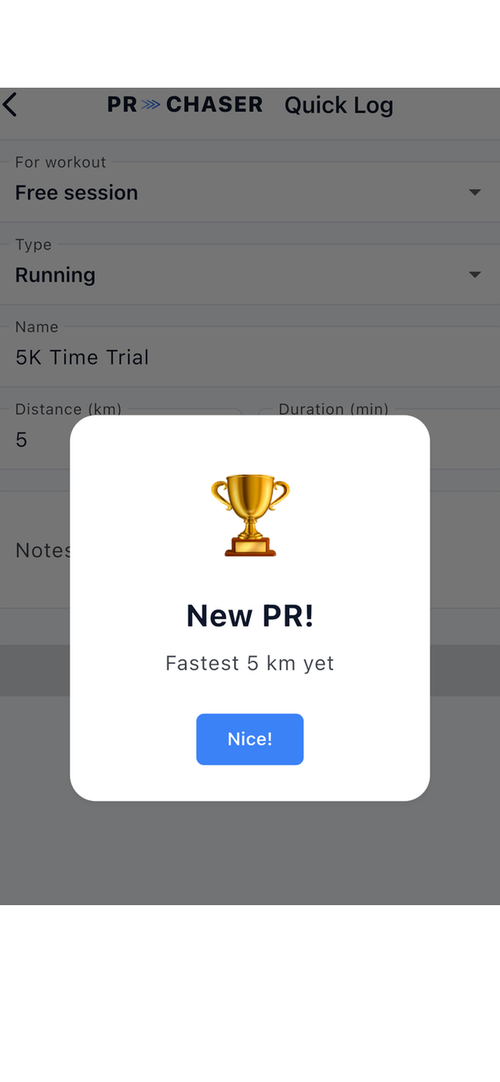 PR Chaser's New PR celebration after a fastest 5K